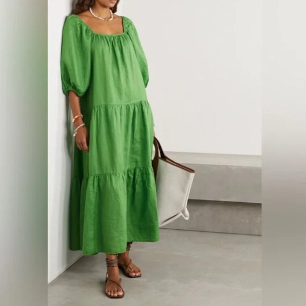 Solid & Striped Linen Peasant Maxi Dress - Size Small-Like New